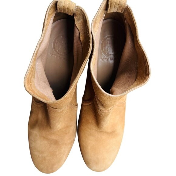 Tory Burch Women's Tan Suede Block Heel Leather Ankle Boots Size 7.5M - Picture 4 of 10